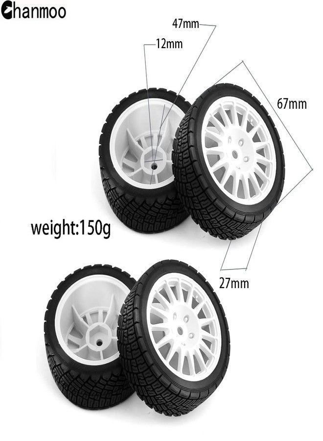 Chanmoo 1/10 RC Rally Car Tires 12mm Hex Plastic Wheels Rims & On Road Tyres for 1/10 Scale RC Rally Racing Car Tamiya XV01 XV02 TA06 TT01 TT02 PTG2 144001 A959 HPI KYOSHO RC On-Road Car 4PCS (White) - Image 2